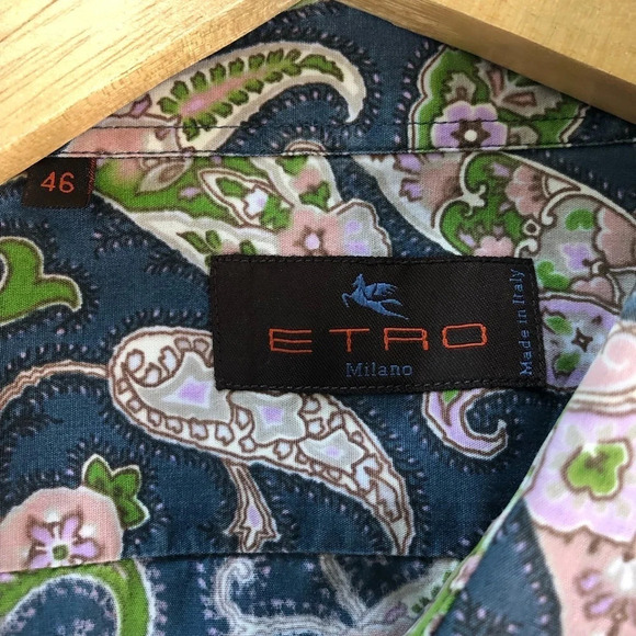 Etro Mens Paisley Print Button Down Shirt Top Size 46 - Picture 5 of 7